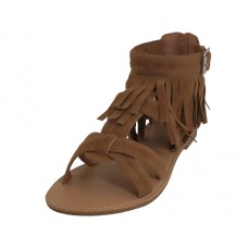 W8100L-T - Wholesale Women's "EasyUSA" Suede Gladiator Fringe Sandals ( *Brown Color )